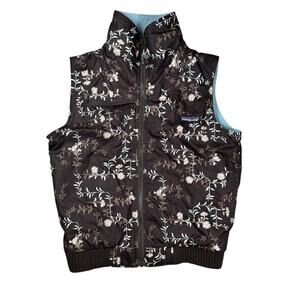 Patagonia Duality Reversible Vest Womens Size Small Floral Fleece Blue Brown